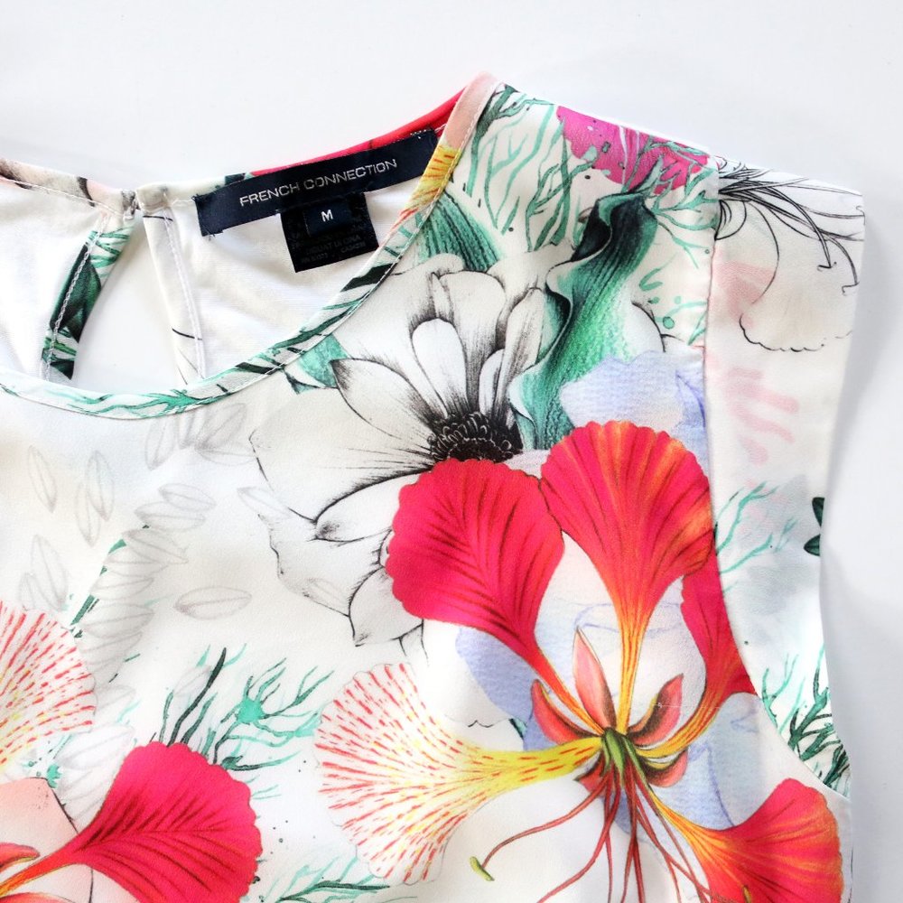French Connection Botanical Pink Floral Blouse Size M